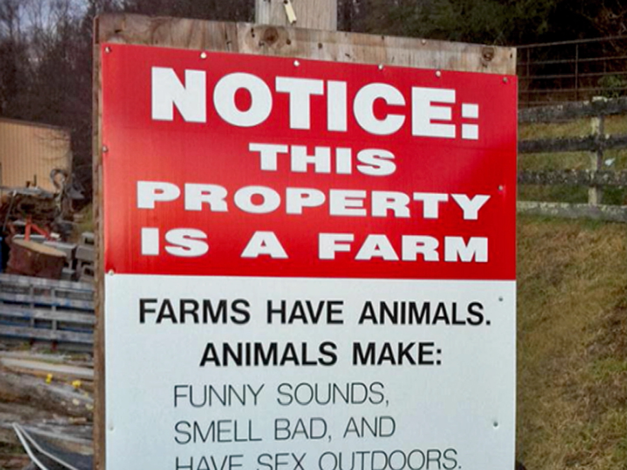 Double take! Sign warns against animal smells