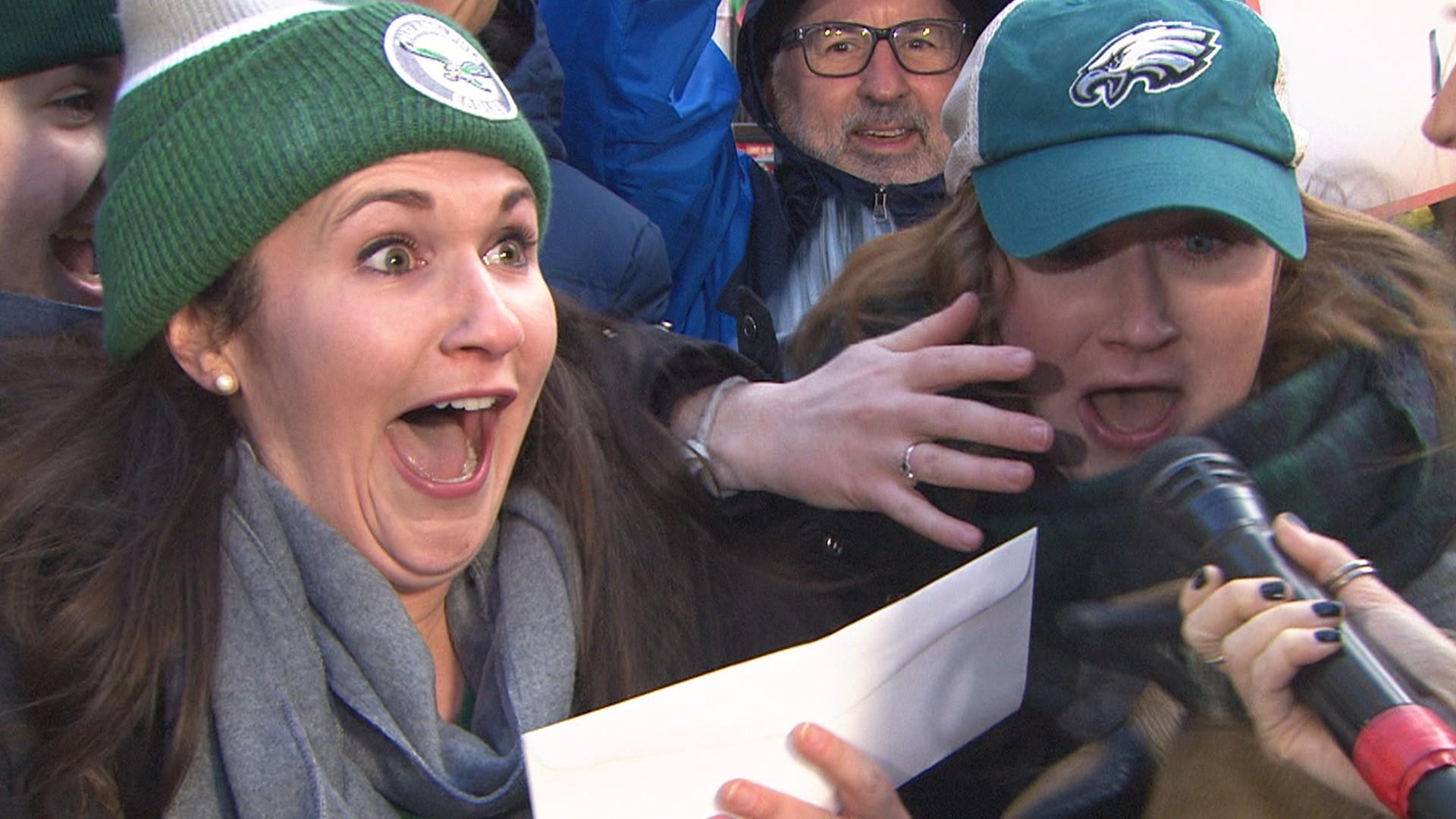 Watch Eagles and Patriots fans get free Super Bowl tickets on TODAY plaza