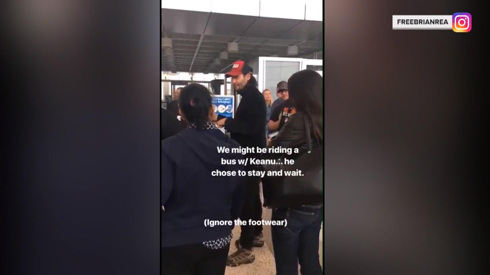 Real-life hero Keanu Reeves helps stranded passengers at airport
