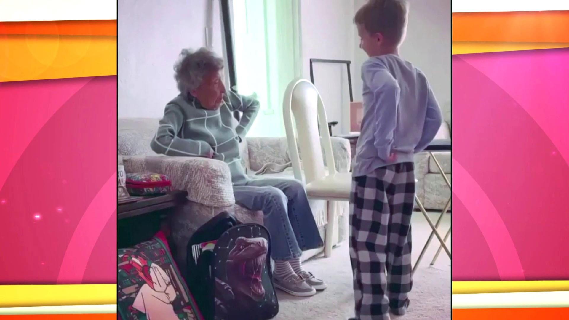 Watch 102-year-old grandma join great-grandson for virtual gym class
