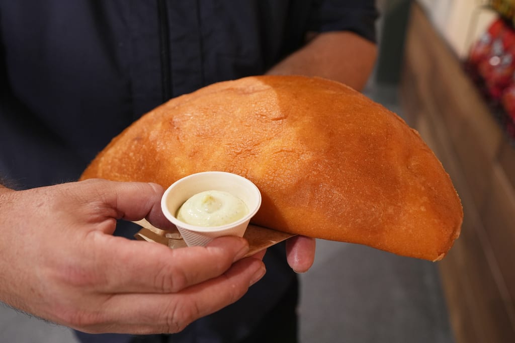 An empanada at the Miami stadium, June 21, 2026.