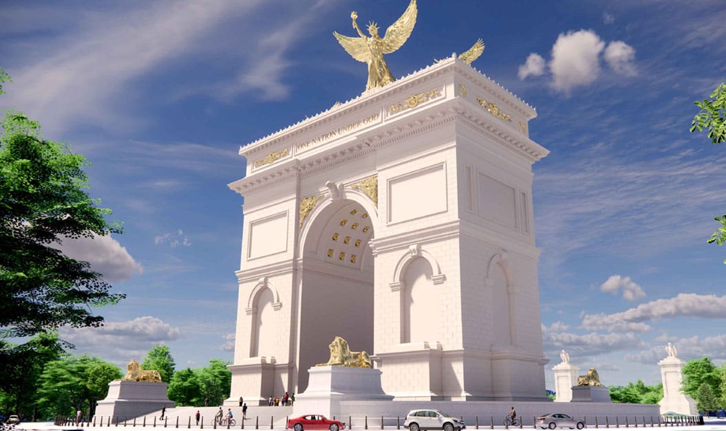 A rendering for President Donald Trump’s 250-foot triumphal arch across the Potomac.