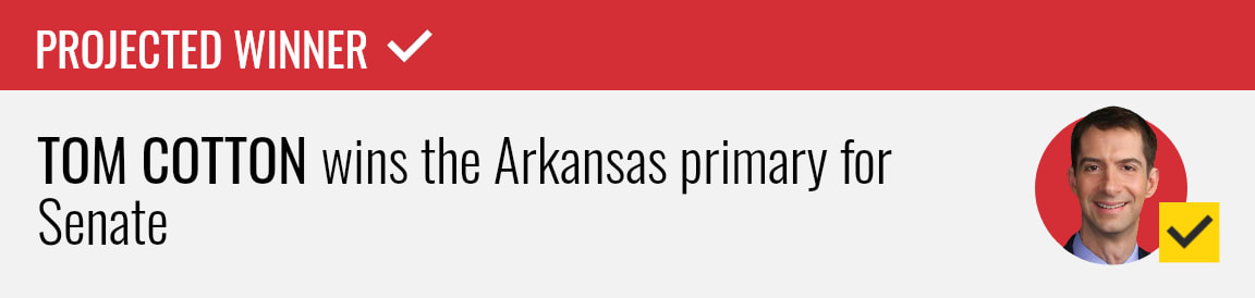 Incumbent Tom Cotton wins the Republican Senate primary in Arkansas, NBC News projects