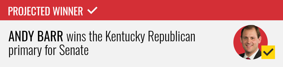 Andy Barr wins the Republican Senate primary in Kentucky, NBC News projects.