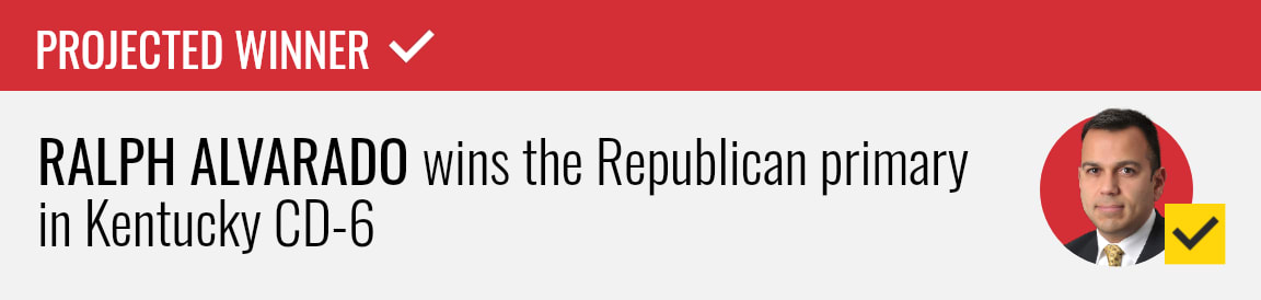 Ralph Alvarado wins the Republican primary for Kentucky's 6th Congressional District, NBC News projects