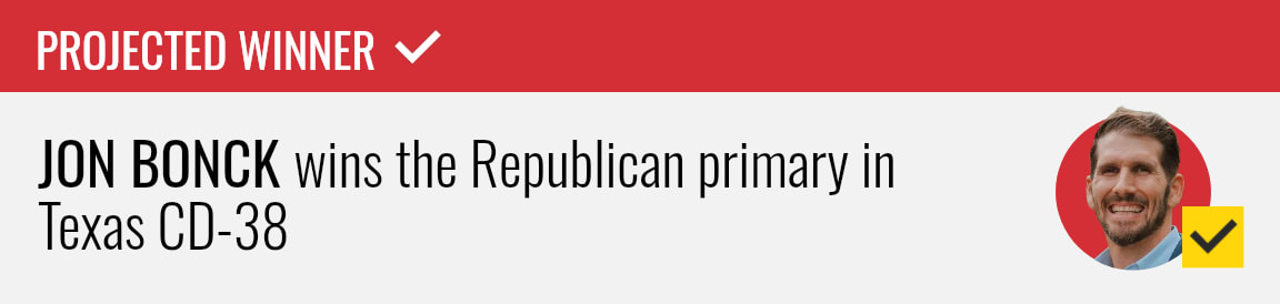 Jon Bonck wins the Republican primary runoff for Texas's 38th Congressional District, NBC News projects