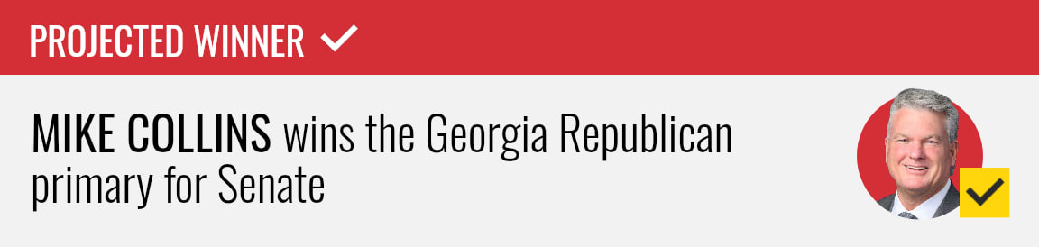 Mike Collins wins the Republican Senate primary runoff in Georgia, NBC News projects.
