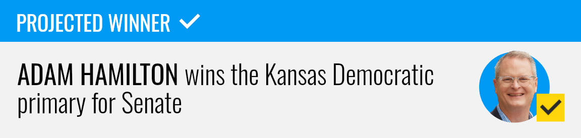 Adam Hamilton wins the Democratic Senate primary in Kansas, NBC News projects.