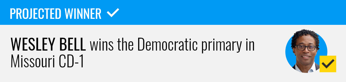Incumbent Wesley Bell wins the Democratic primary for Missouri's 1st Congressional District, NBC News projects