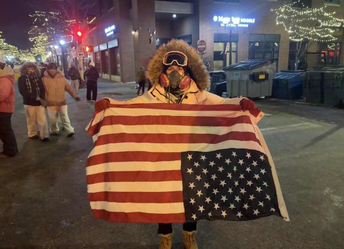 Protester Savannah Thissen in Minneapolis on Saturday, Jan. 24, 2026.