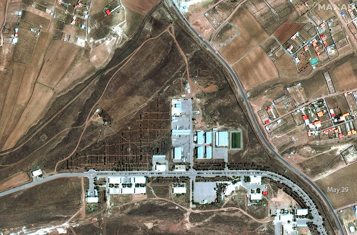 Before and after satellite images show damage at a missile base near Tabriz, Iran