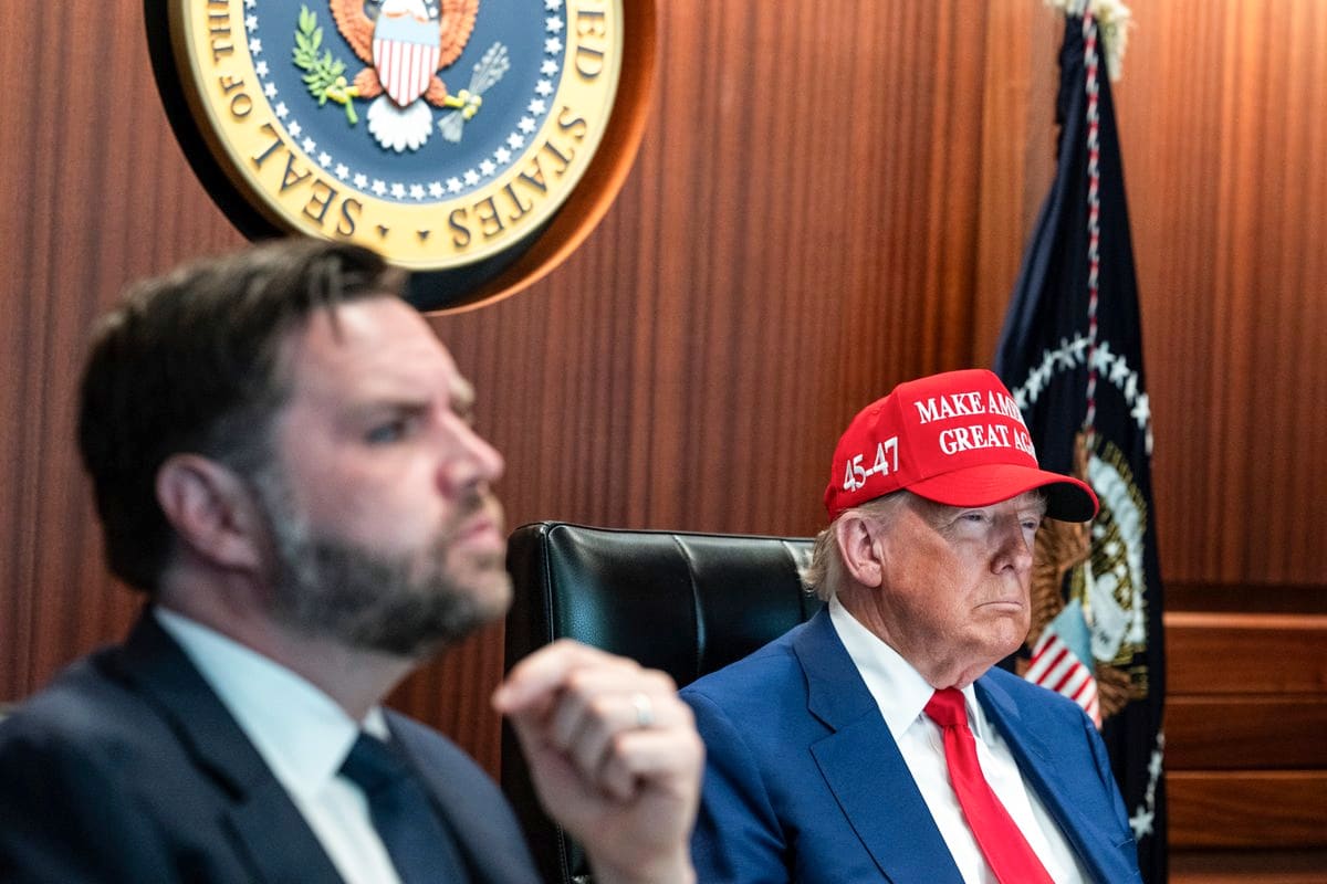 JD Vance, left, and Donald Trump sit inside of the Situation Room