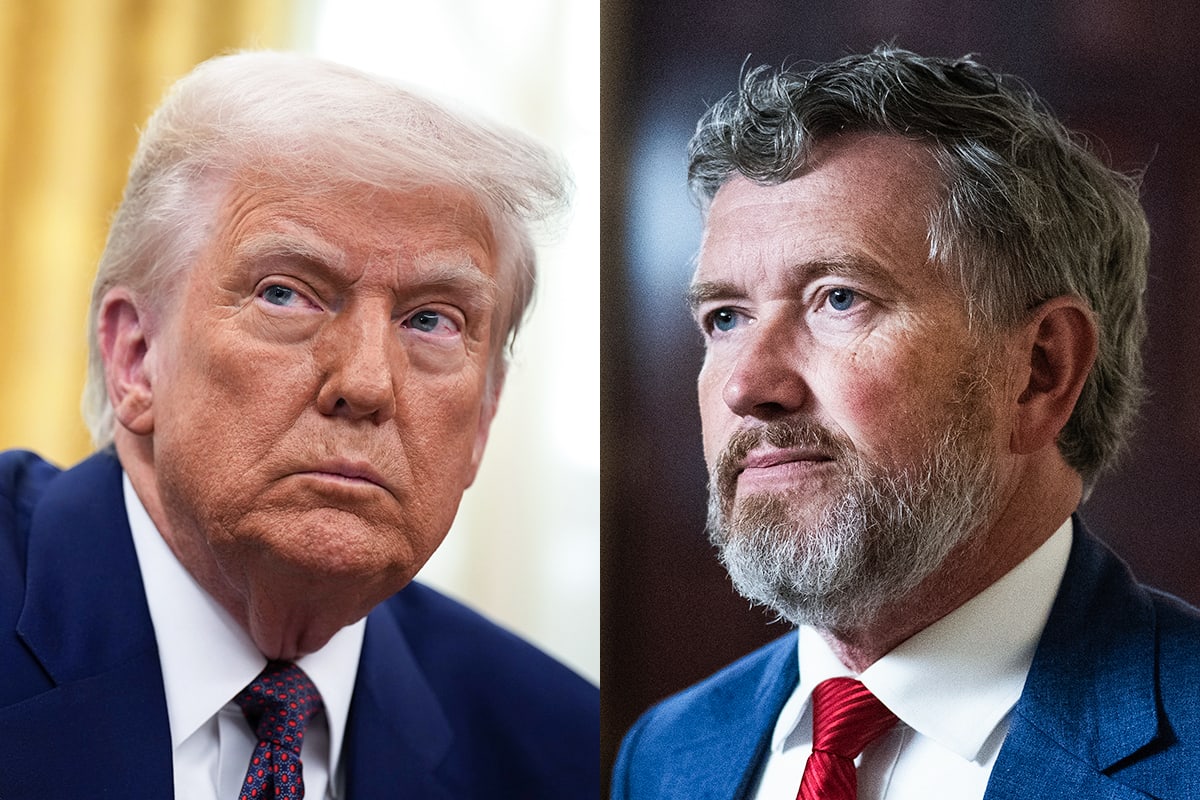 A split composite image of Donald Trump, left, and Thomas Massie