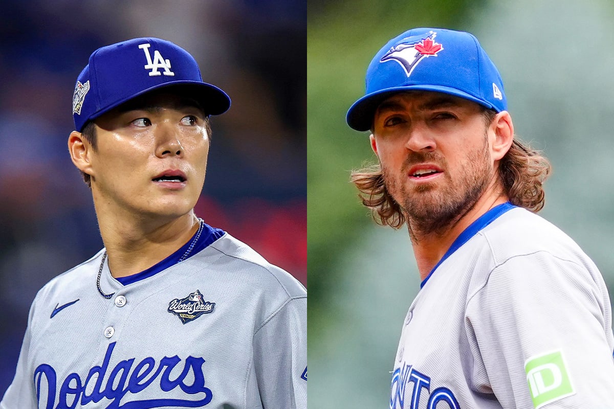 A split composite of Yoshinobu Yamamoto and Kevin Gausman.