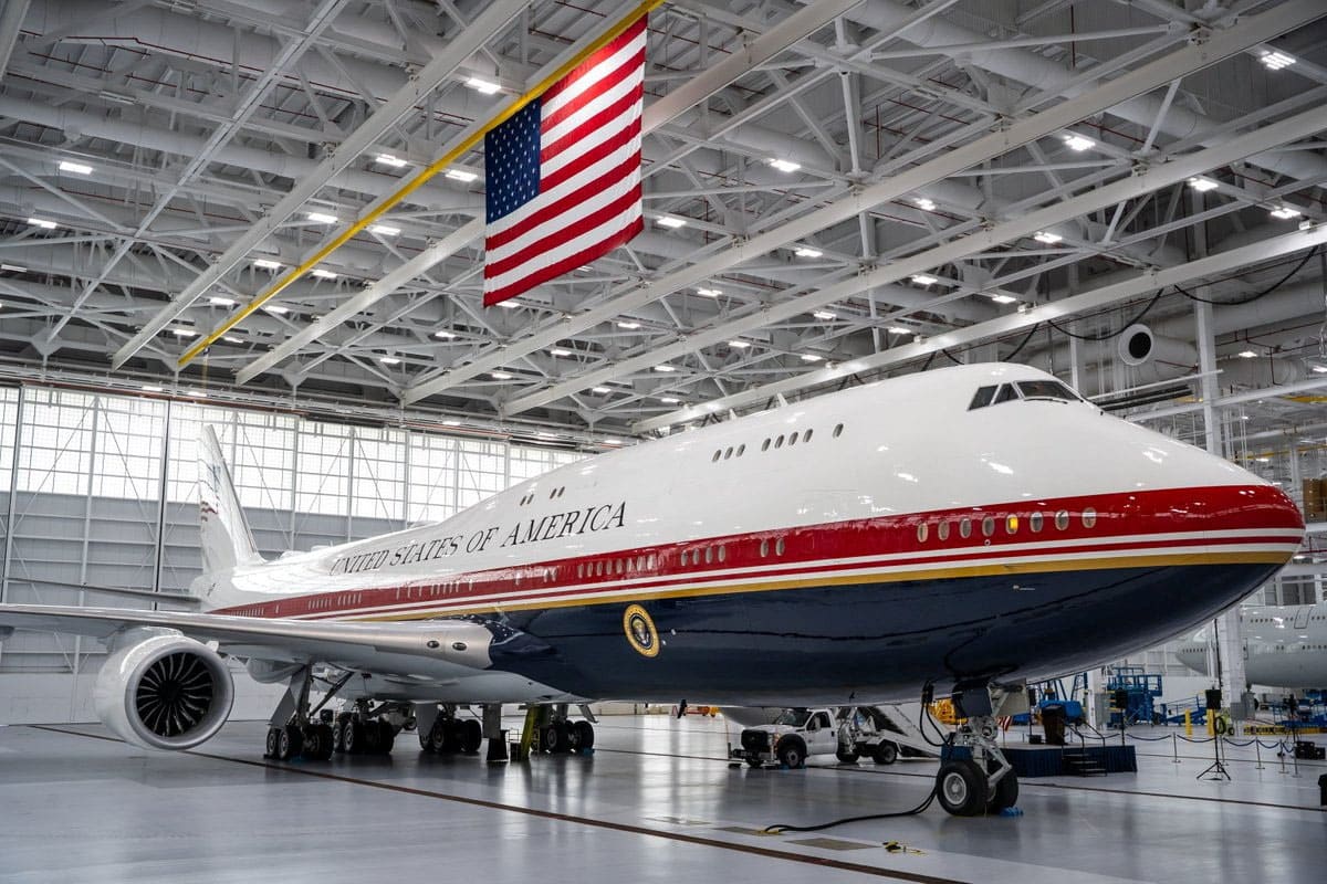 A VC-25B Bridge aircraft sits at Joint Base Andrews