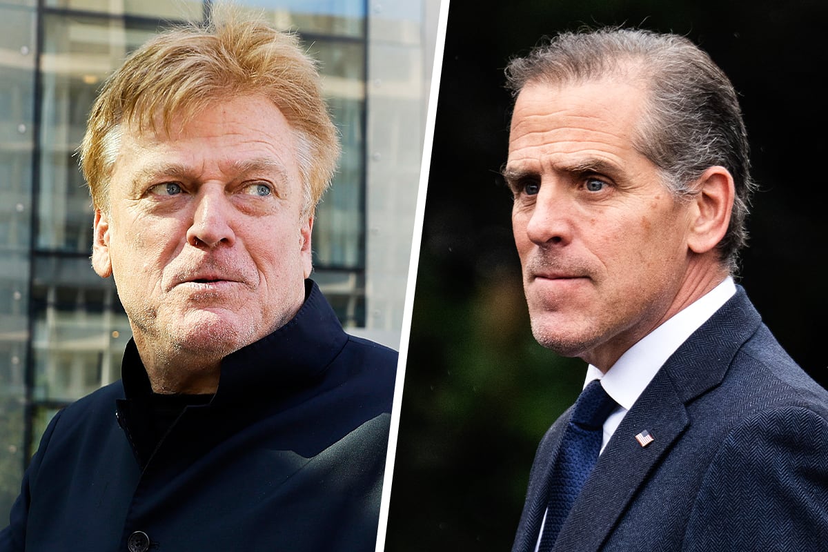 A split composite image of Patrick Byrne, left, and Hunter Biden