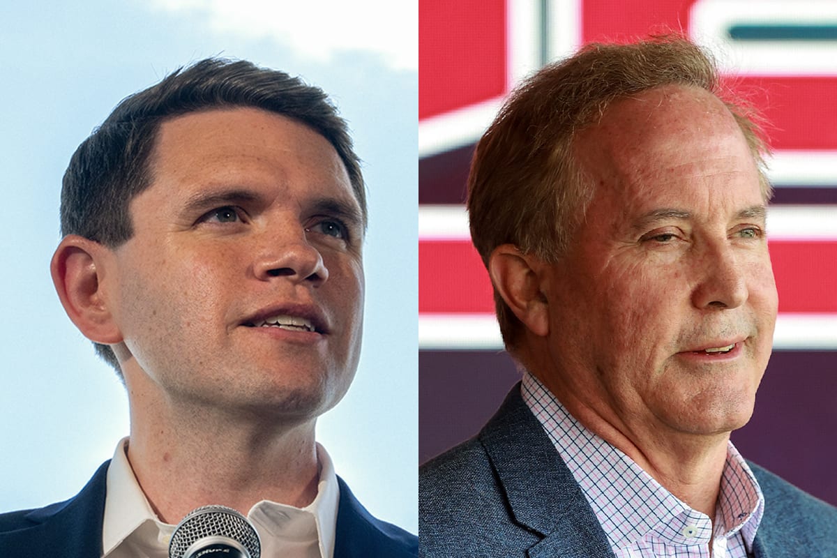 A diptych image of James Talarico; Ken Paxton