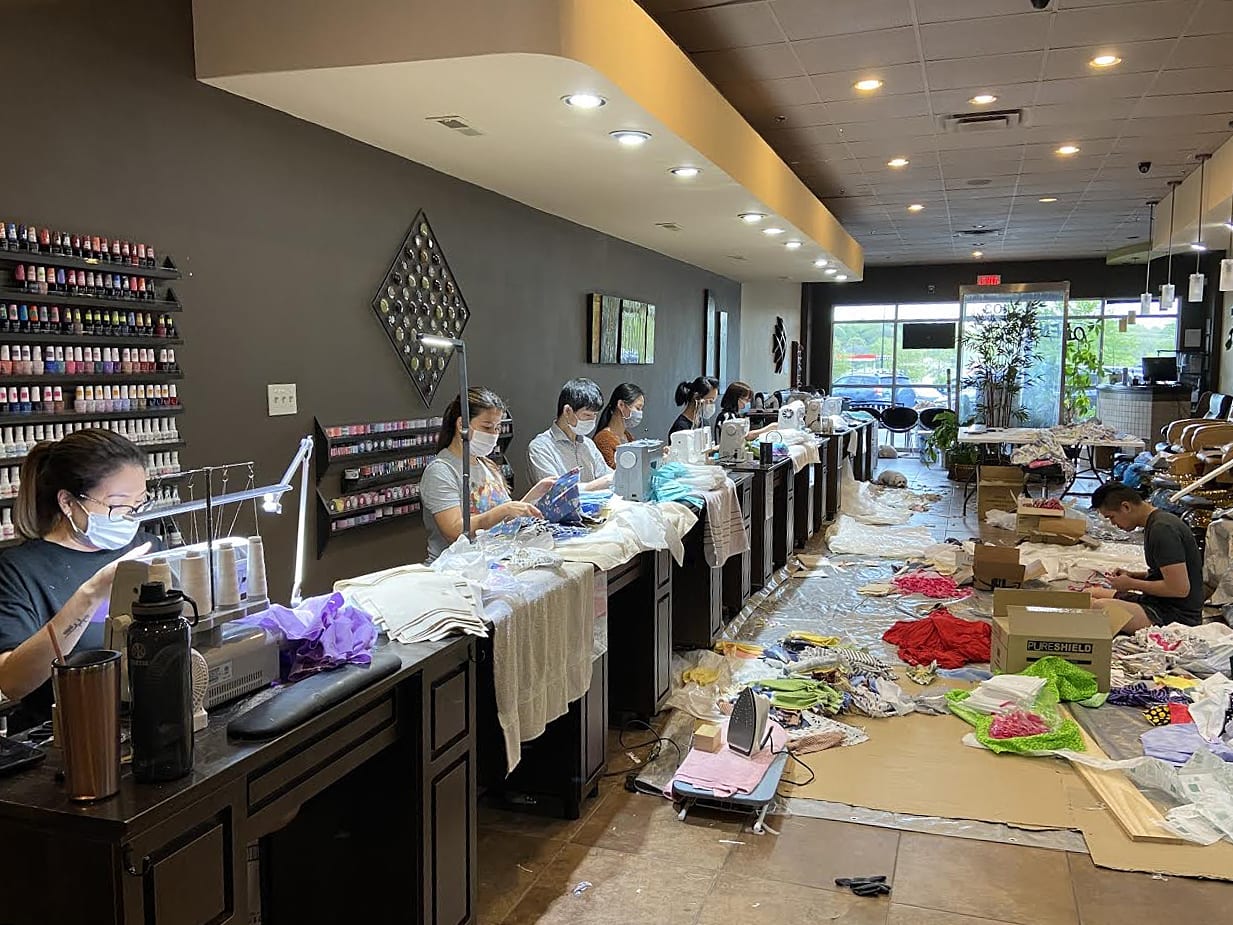 Zen Nails in Brentwood, Tenn., has converted its space into a small factory producing protective masks and gowns for local hospitals.