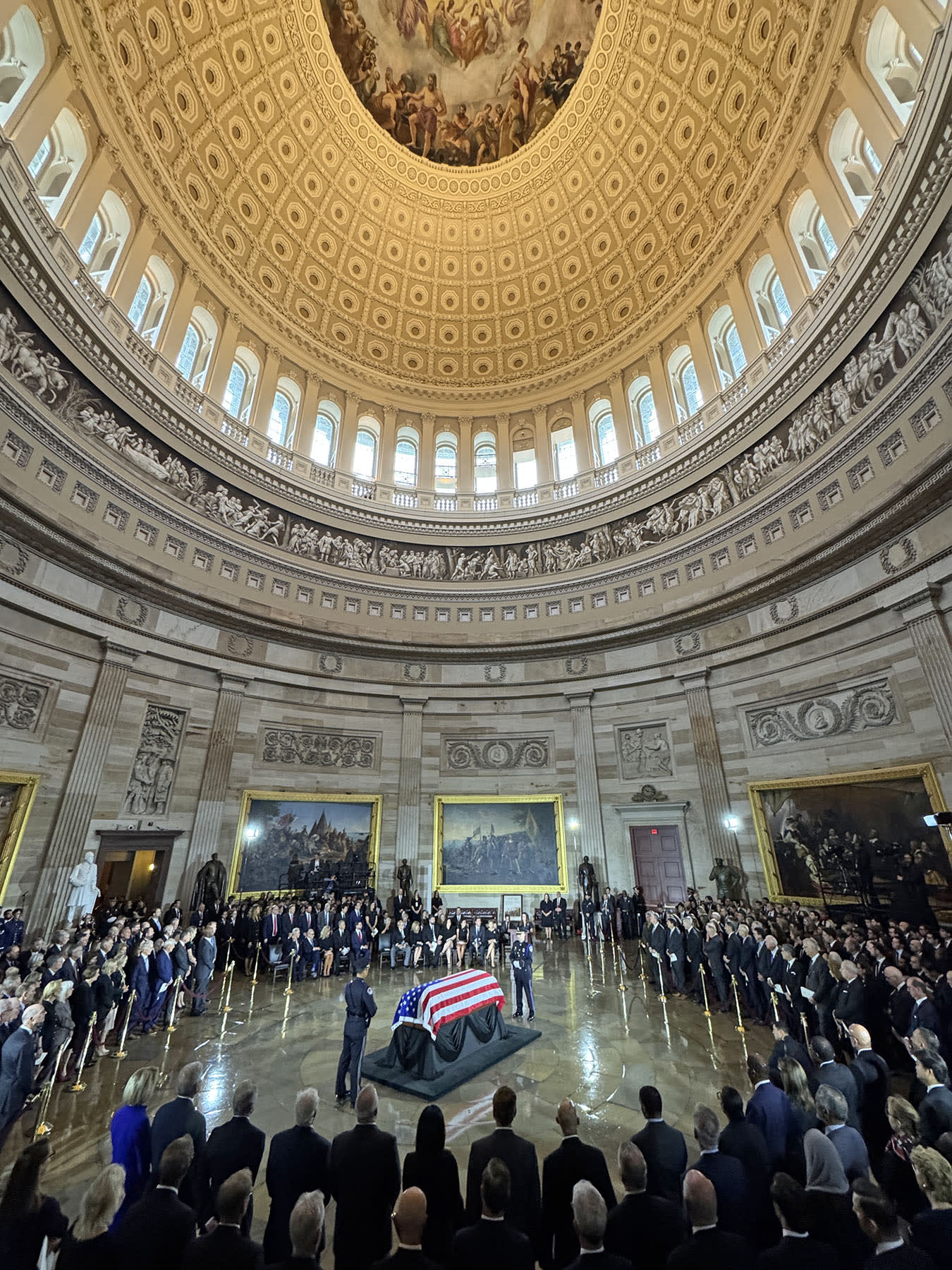The casket of Sen. Lindsey Graham in the Capitol Rotunda on July 28, 2026.