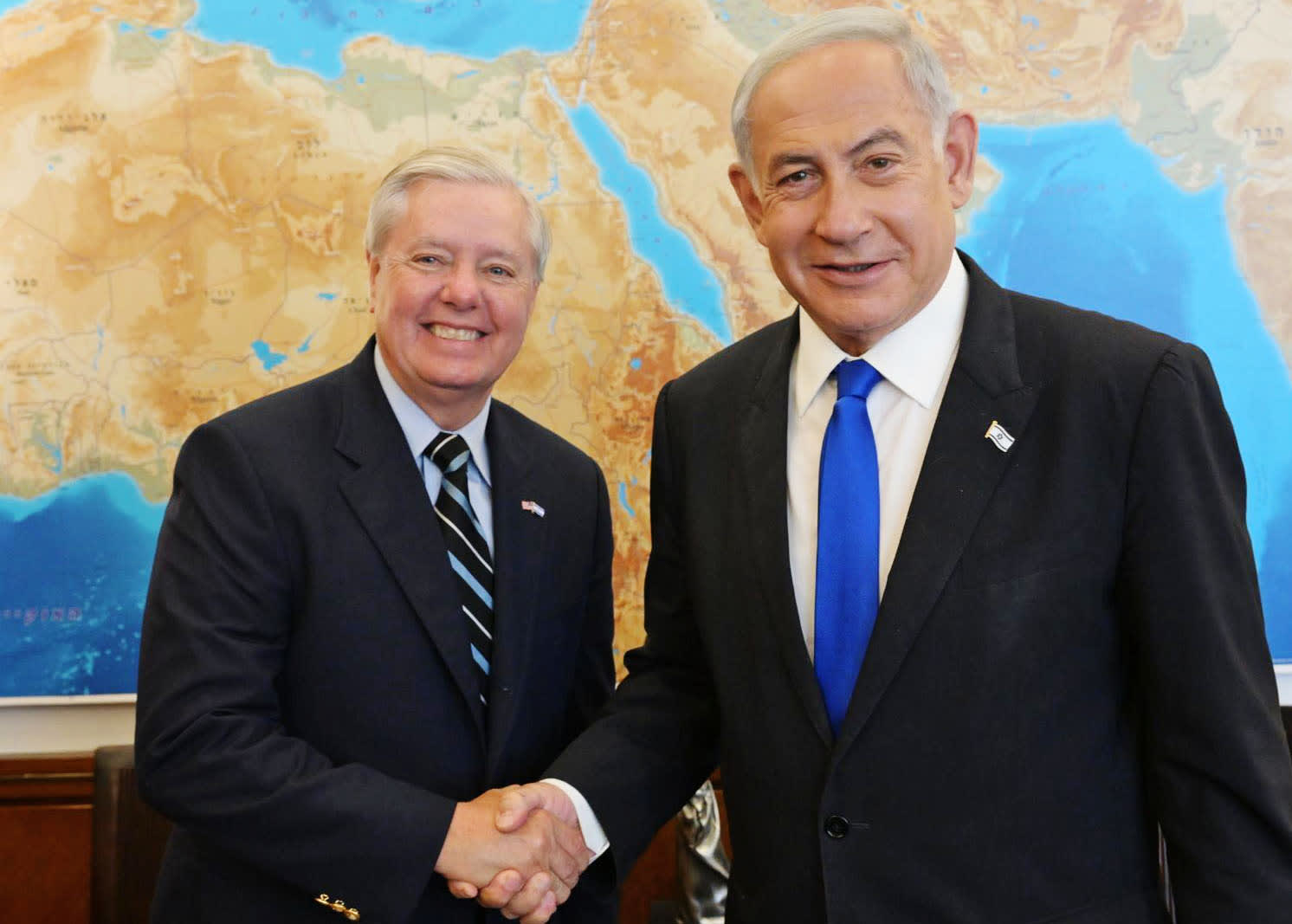 Senator Lindsey Graham meets with Israeli Prime Minister Benjamin Netanyahu in Jerusalem in April 2023.
