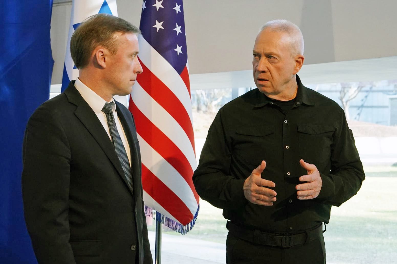 National Security Advisor Jake Sullivan, left, meets with Israeli Defense Minister Yoav Gallant in Tel Aviv on Dec. 14, 2023.