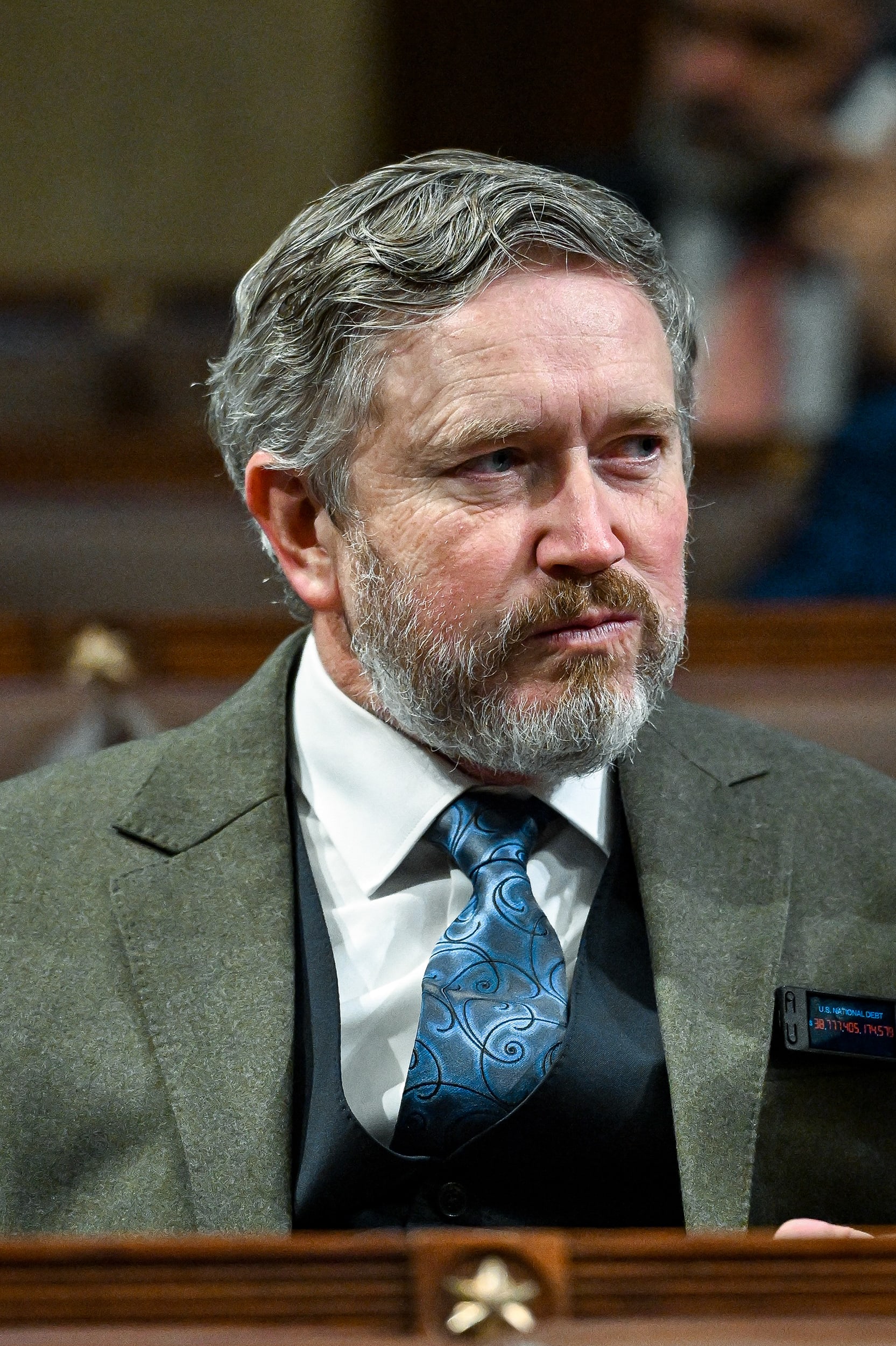 Thomas Massey looking to his left.