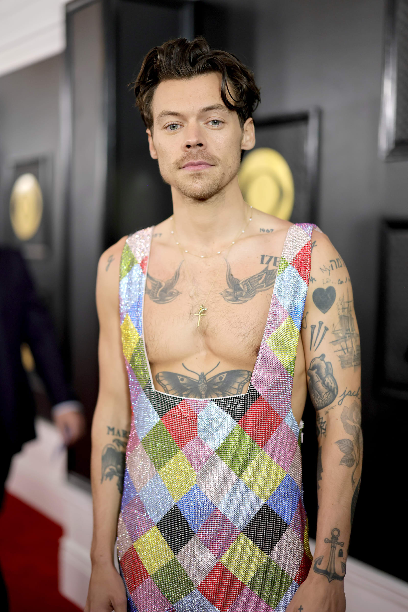 Harry Styles arrives at the Grammy Awards.