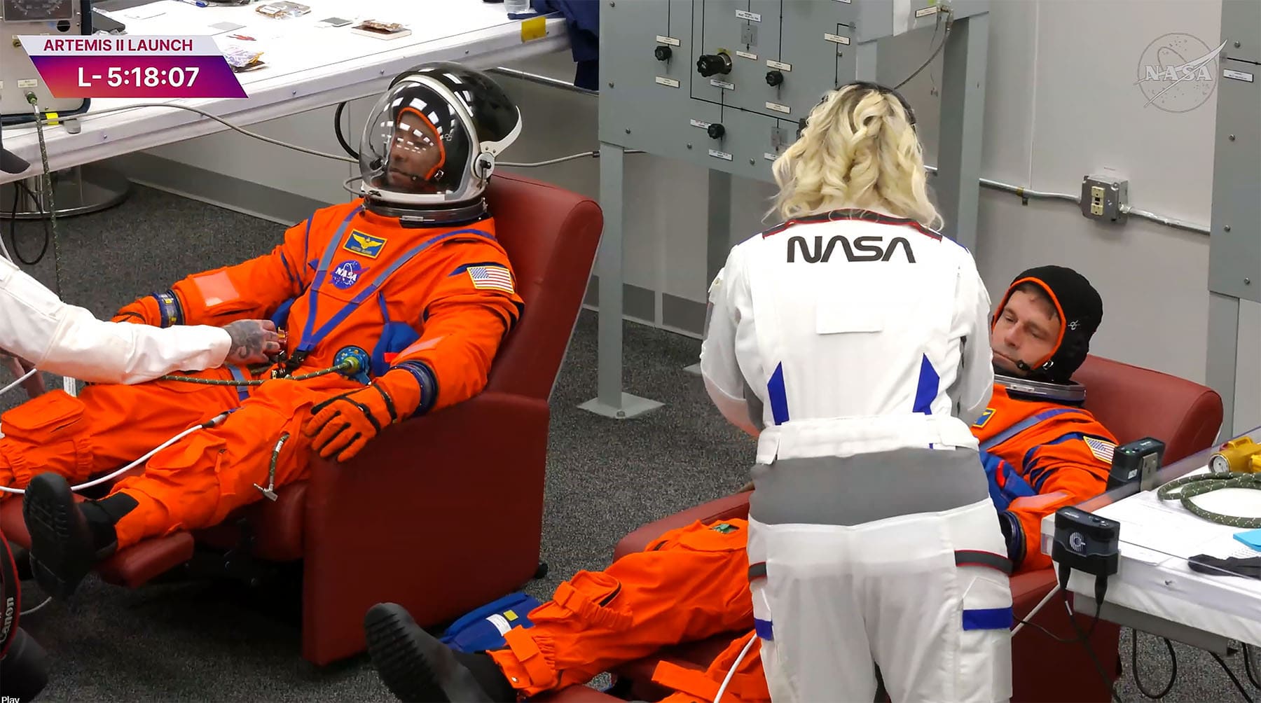 Astronauts are prepped ahead of launch at the Kennedy Space Center on April 1, 2026. 