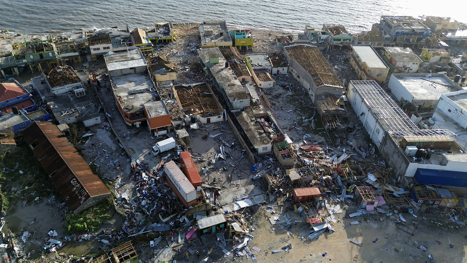 An aerial view shows destroyed buildings following the passage of Hurricane Melissa, in Black River, St. Elizabeth, Jamaica