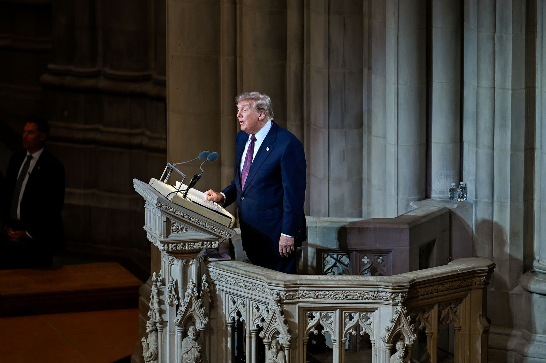 President Donald Trump speaks during the funeral service of late Republican Senator Lindsey Graham