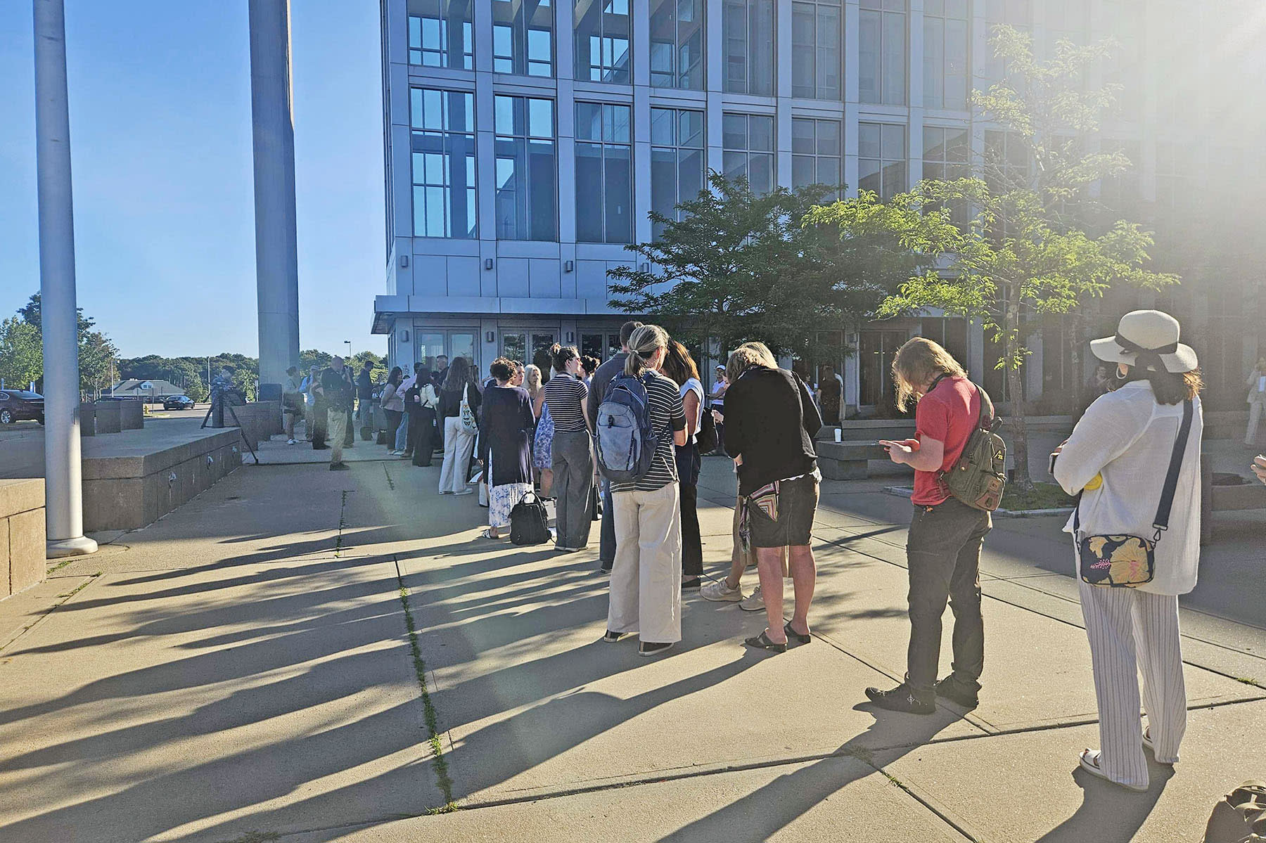 People wait to enter the court for the trial of Lindsay Clancy in Plymouth, Mass, on Aug. 26, 2026.
