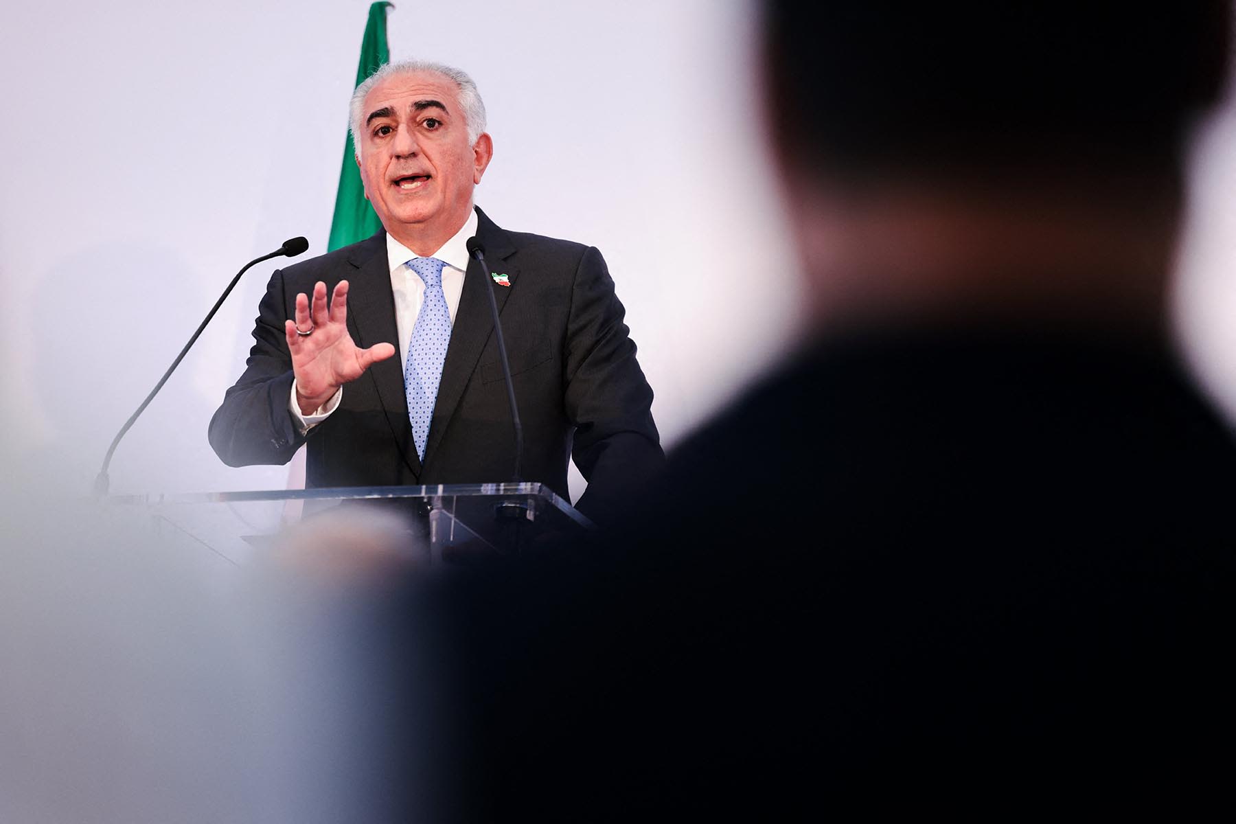 Iranian opposition leader Reza Pahlavi speaks in Paris on June 23, 2025. 