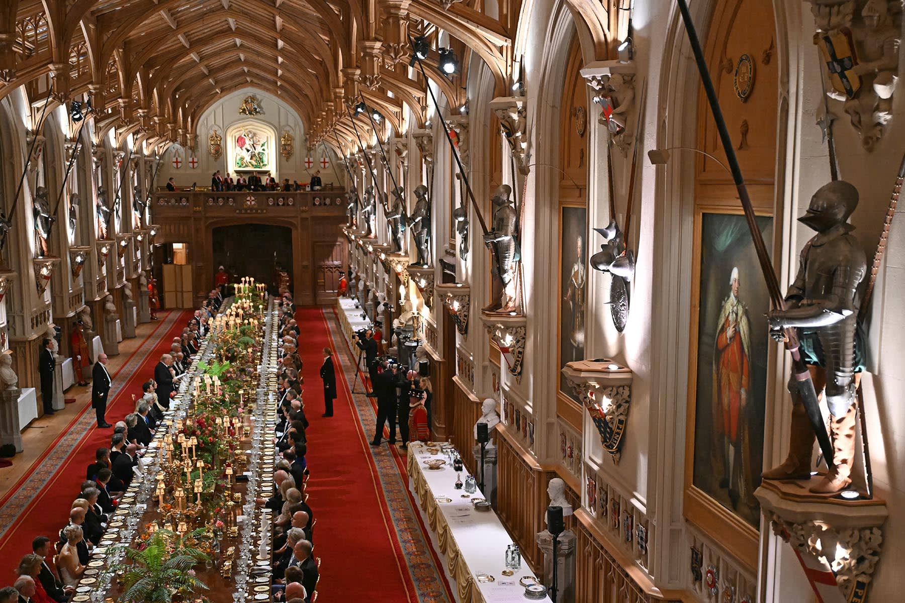 President Donald Trump, center left, delivers a speech at a State Banquet at Windsor Castle on September 17, 2025 in Windsor, England.