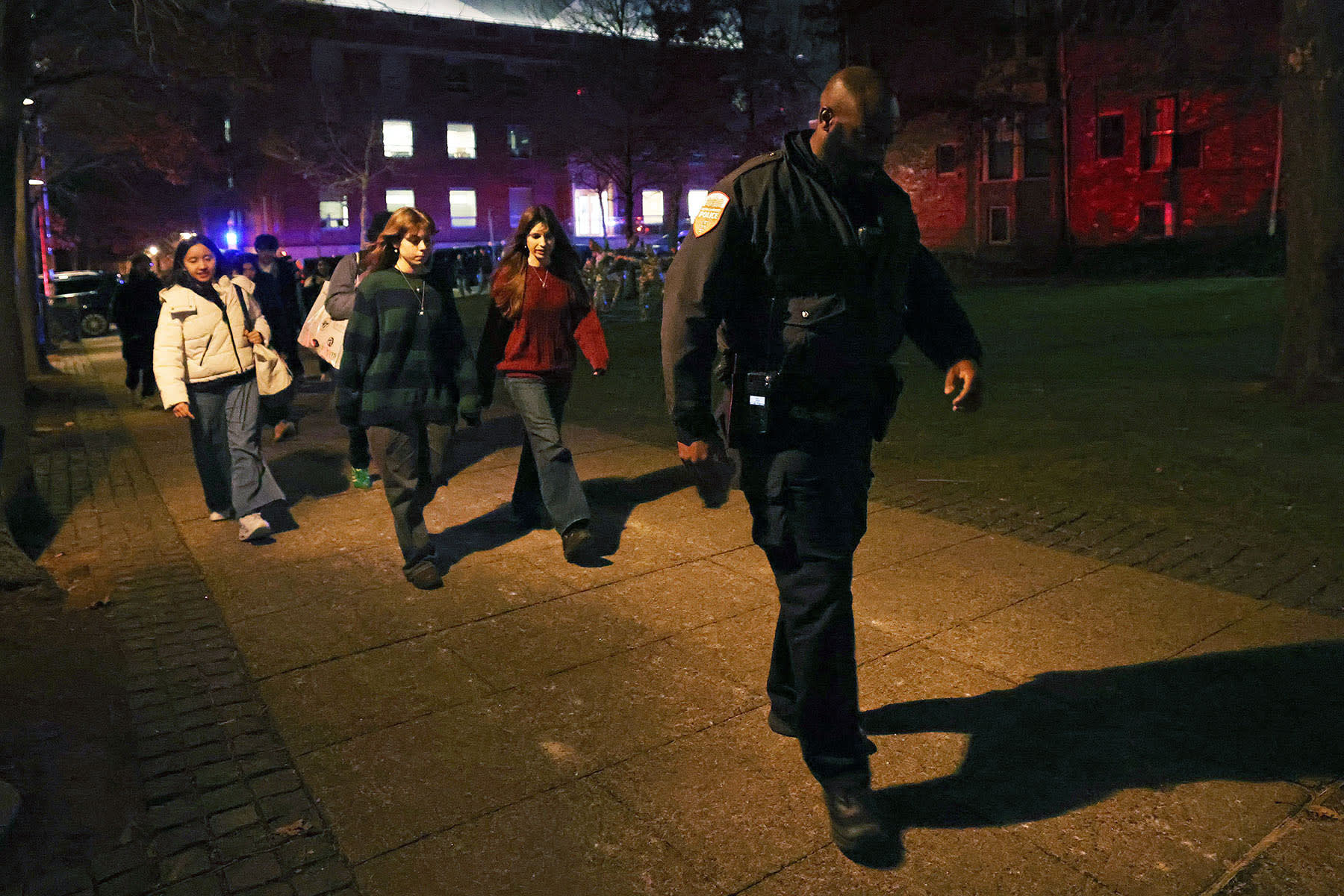 Brown University students are escorted by police