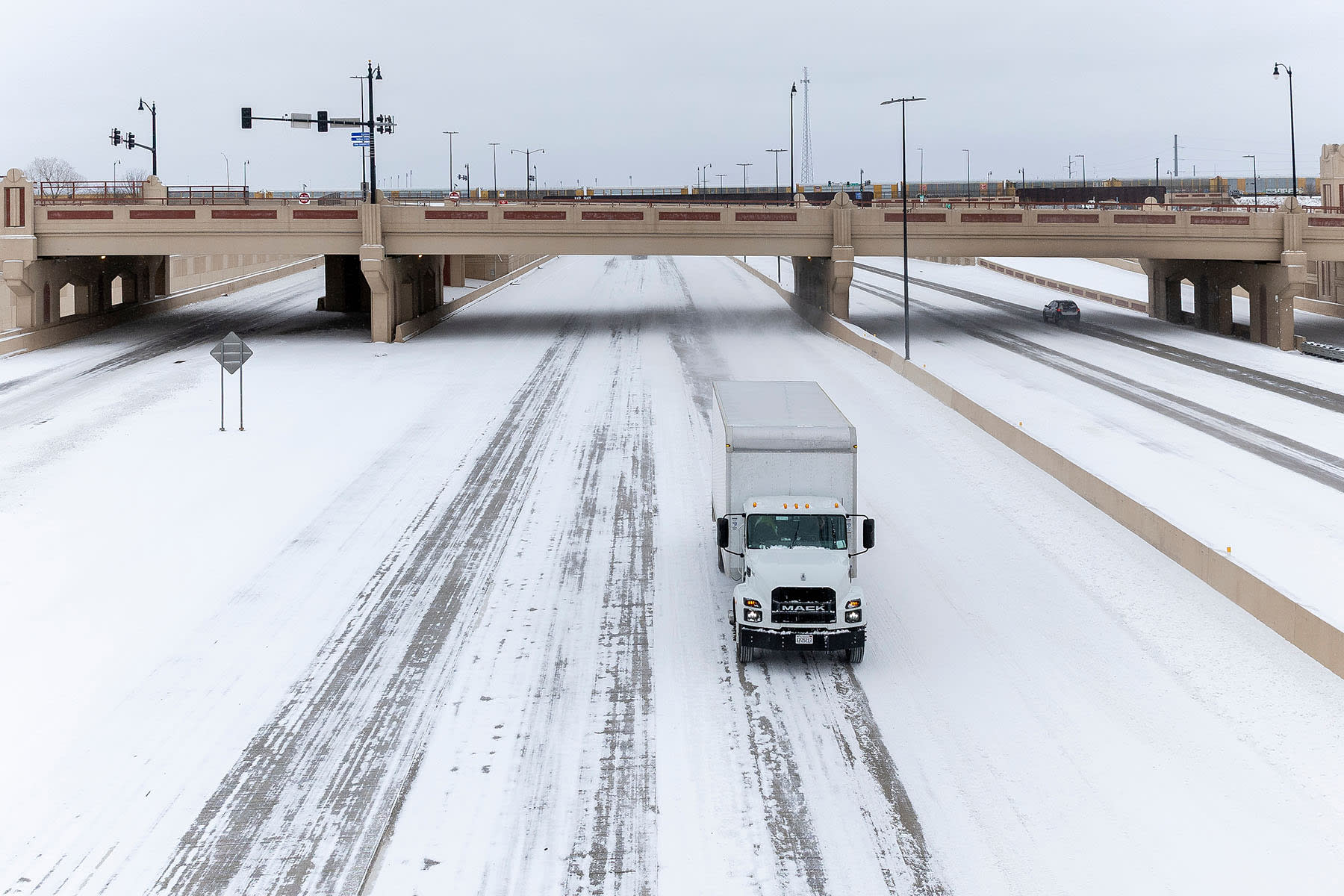 Interstate 40 is covered in snow in downtown Oklahoma City on Saturday, Jan. 24, 2026. 