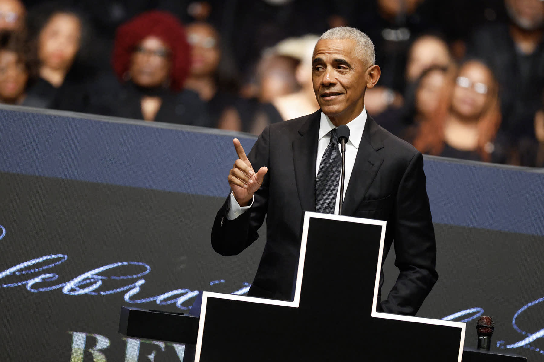 Former President Barack Obama speaks at a public memorial service to celebrate the life of civil rights activist Reverend Jesse Jackson in Chicago on March 6, 2026.