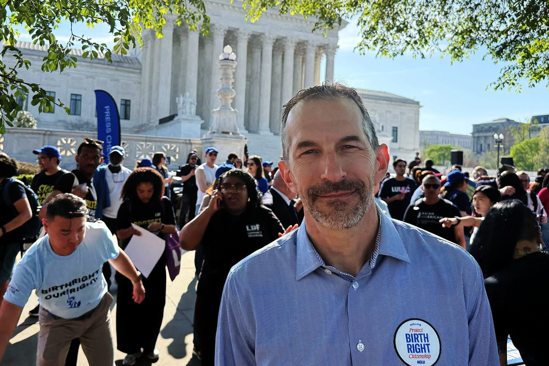 Mike Zamore, the ACLU’s national director of policy and government affairs, outside the Supreme Court on April 1, 2026.