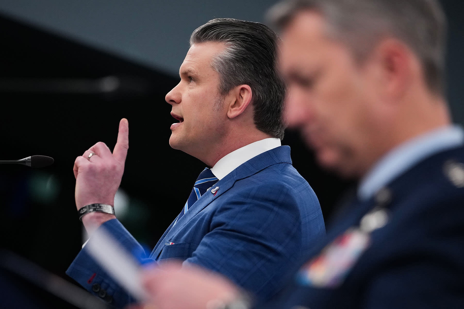 Defense Secretary Pete Hegseth speaks at the Pentagon