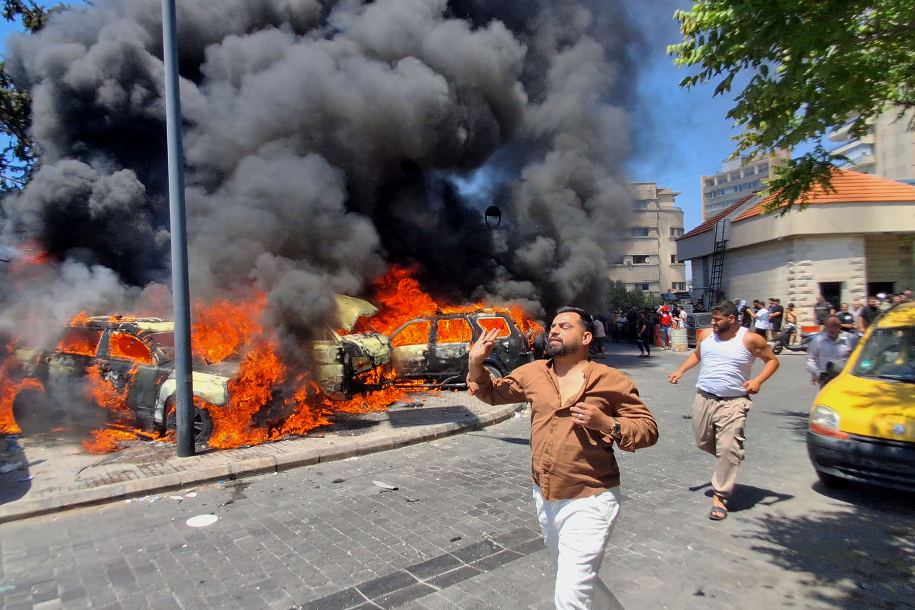Cars burn after an Israeli airstrike in the southern port city of Sidon, Lebanon, Wednesday, June 10, 2026. 