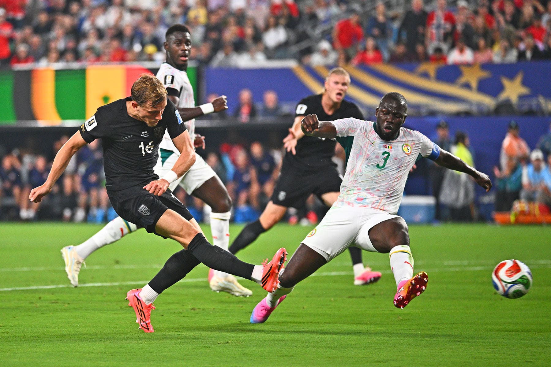 Marcus Pedersen of Norway scores the 1-0 goal against Kalidou Koulibaly of Senegal on June 22, 2026. 