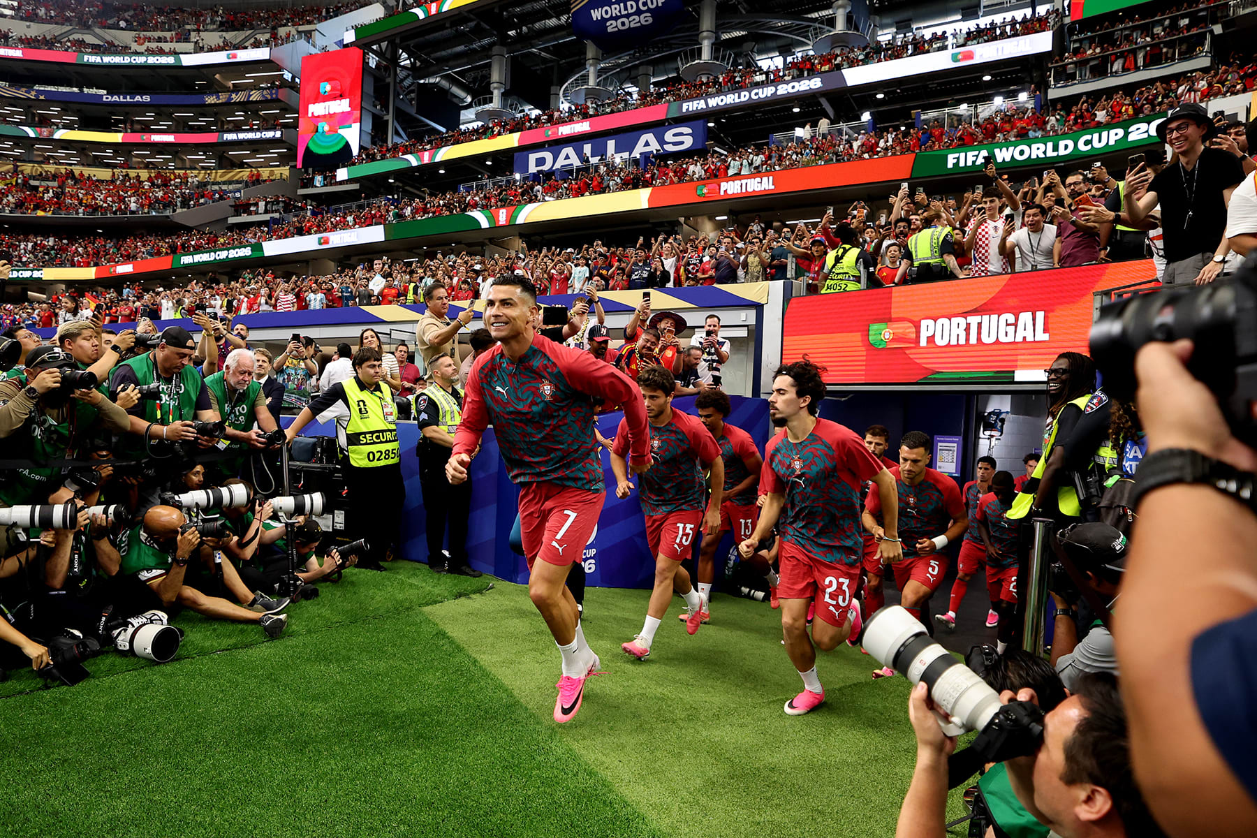 Captain Cristiano Ronaldo of Portugal leads the team entering the pitch