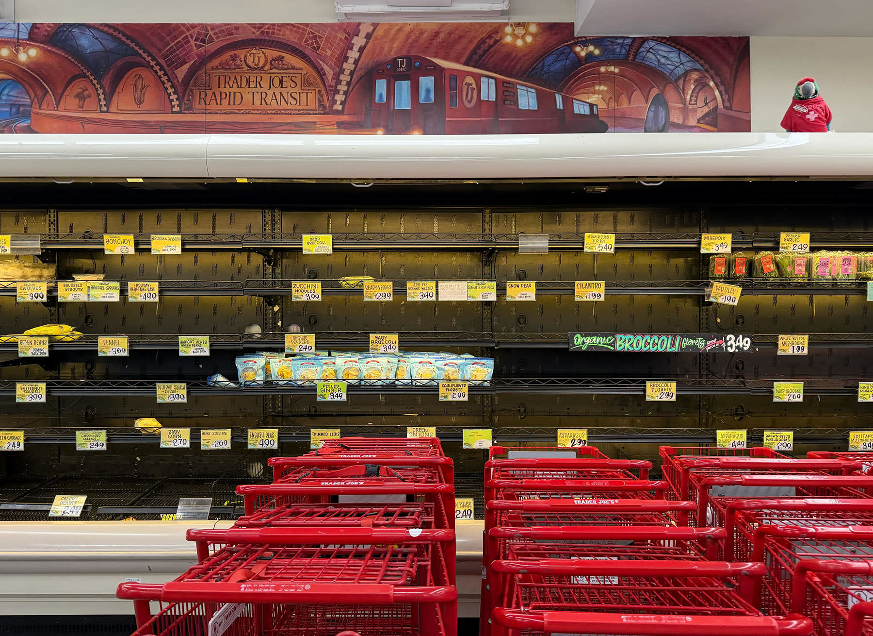Empty shelves at a Trader Joe's in Brooklyn, N.Y.