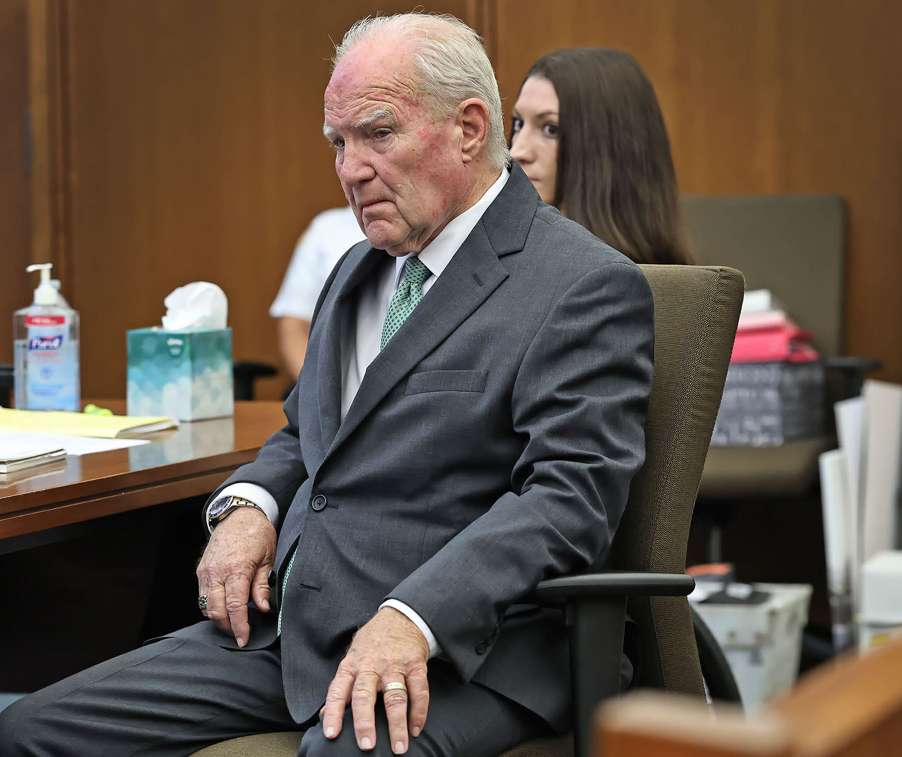 Defense attorney Kevin Reddington listens to the states final witness Dr. Gregory Saathoff on Wednesday, Aug. 26, 2026. 