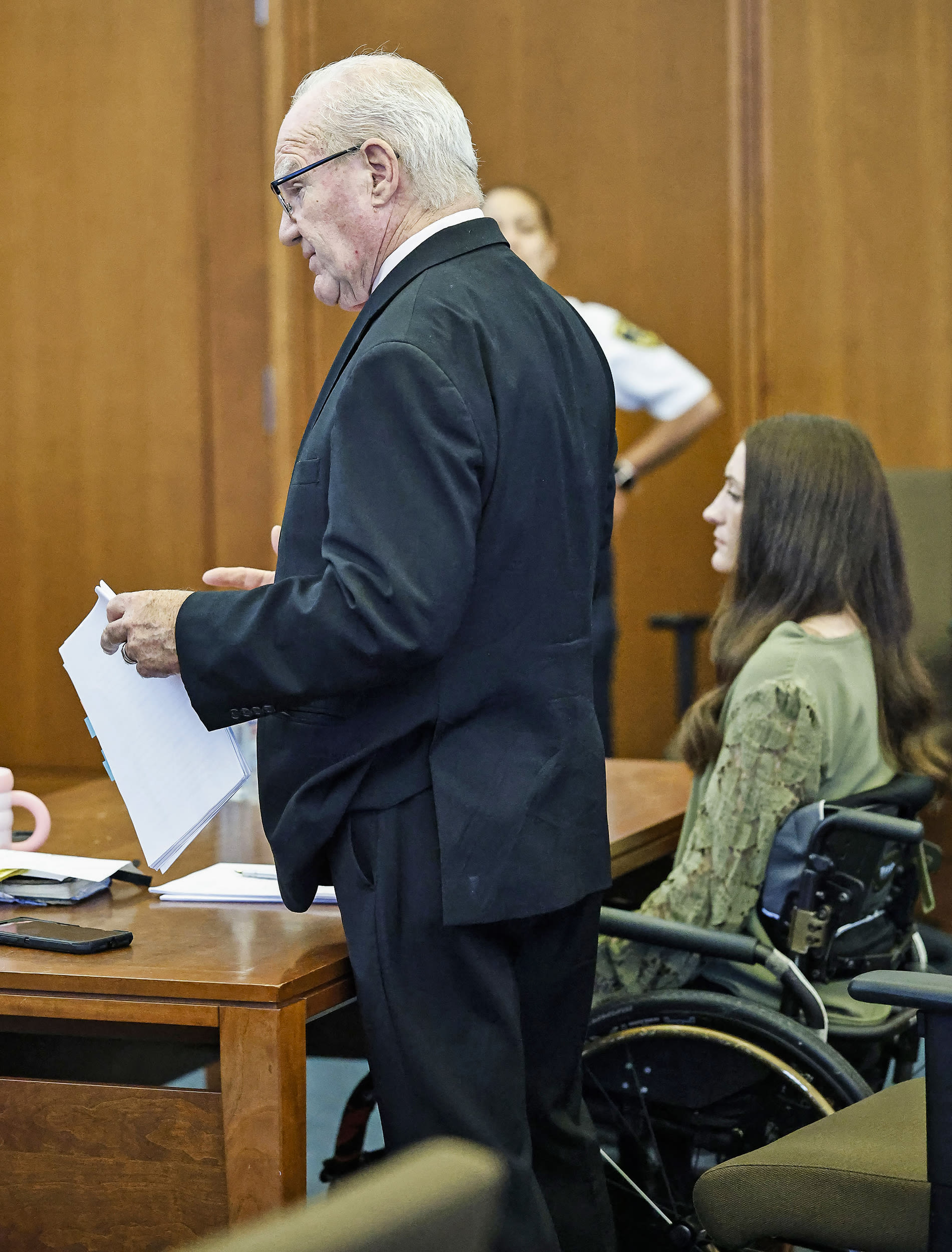 Defense attorney Kevin and Lindsay Clancy in court