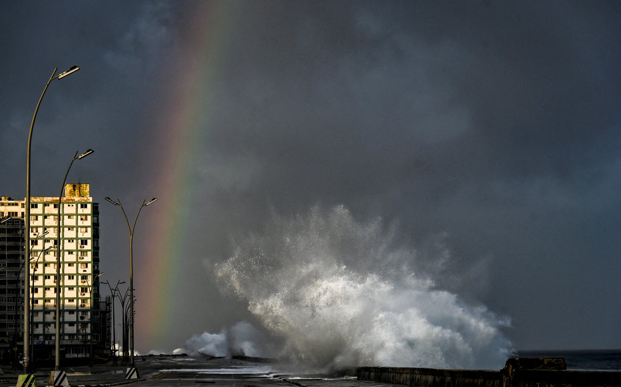 Waves crash against the Malecon promenade in Havana due to the passage of Hurricane Milton on October 9, 2024.