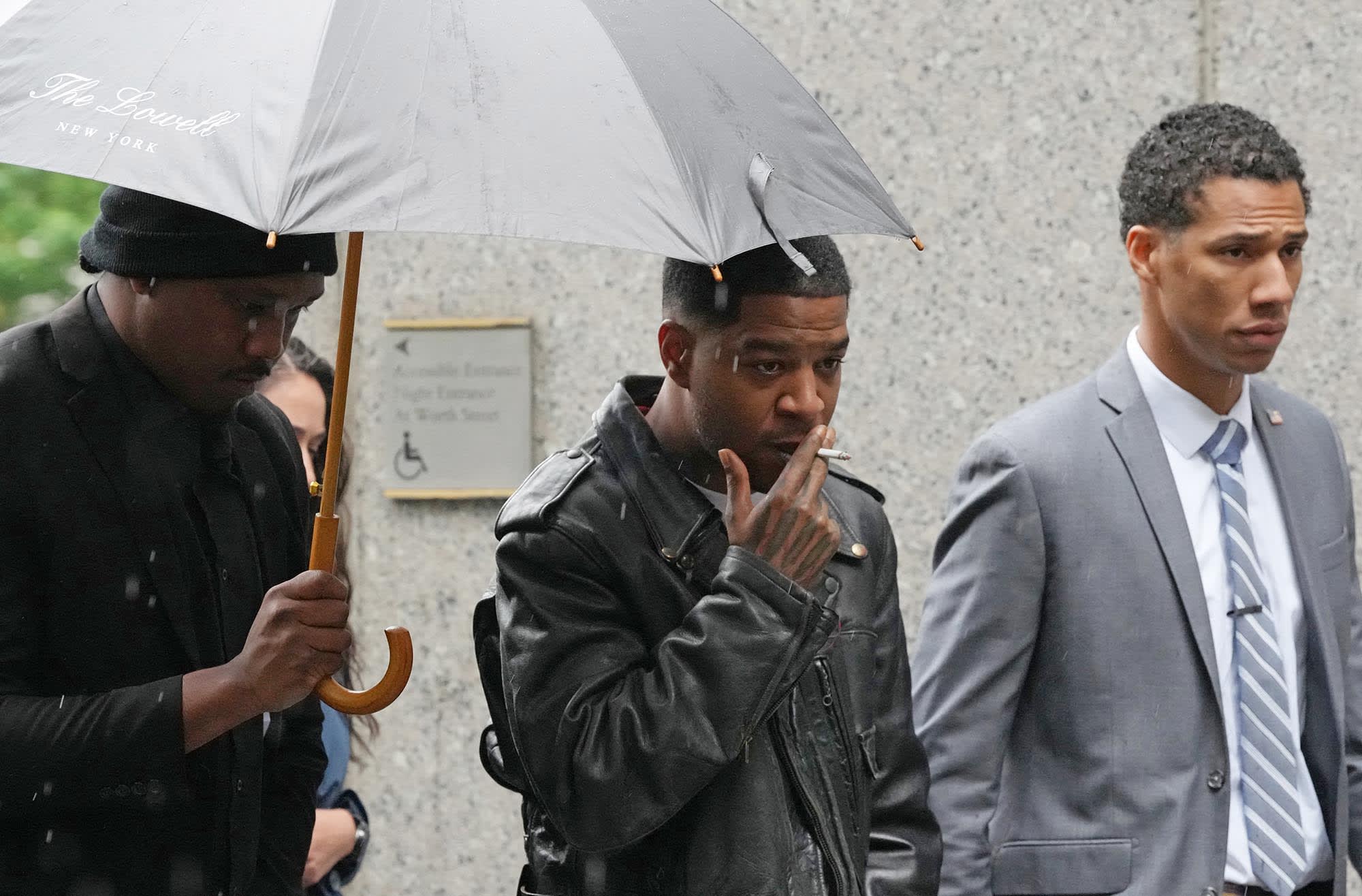 Rapper Kid Cudi arrives at federal court for the Sean "Diddy" Combs sex trafficking trial in New York City on May 22, 2025. 