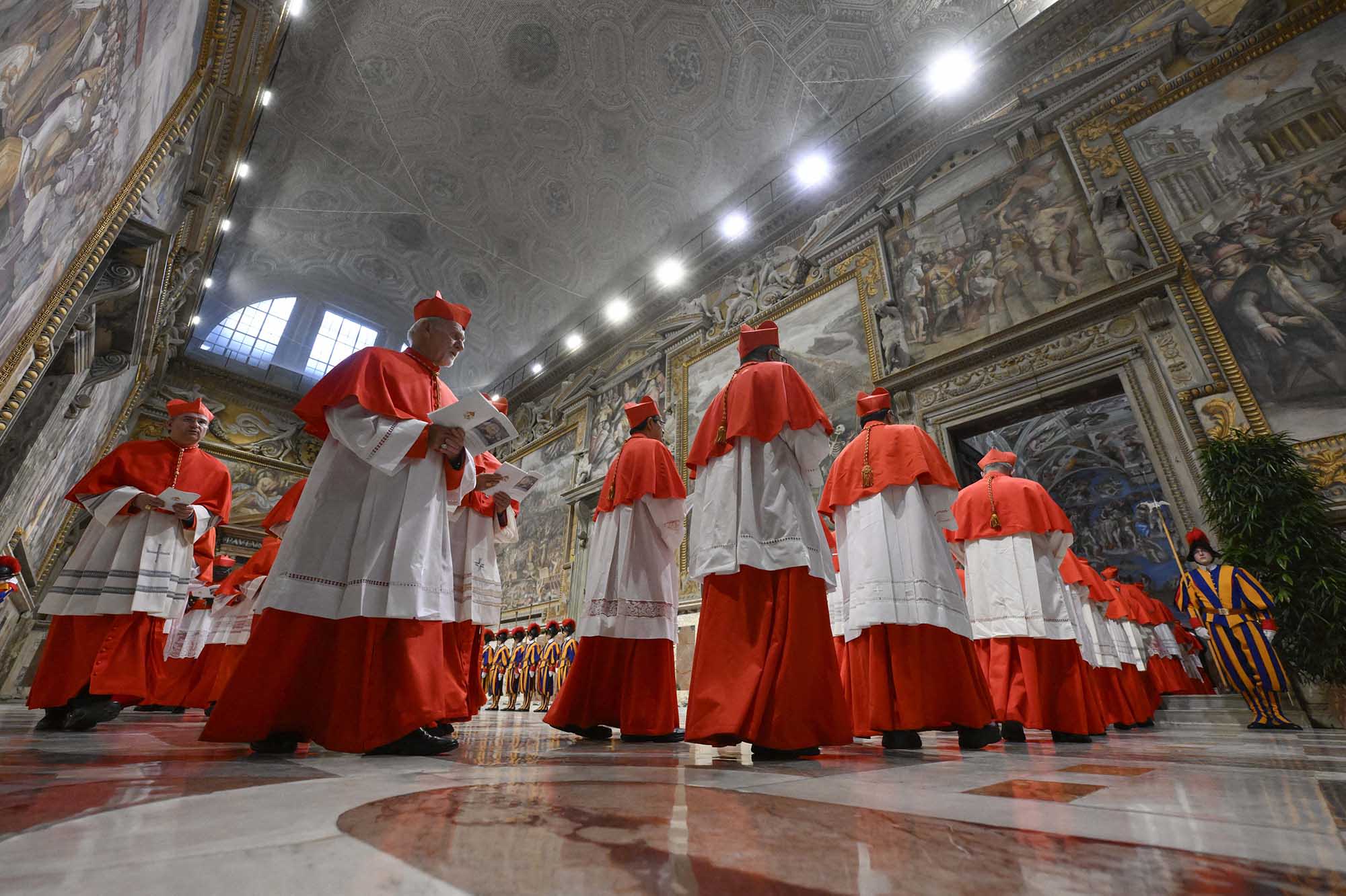 Cardinals before the start of the conclave in the Sistine Chapel in The Vatican on May 7, 2025.