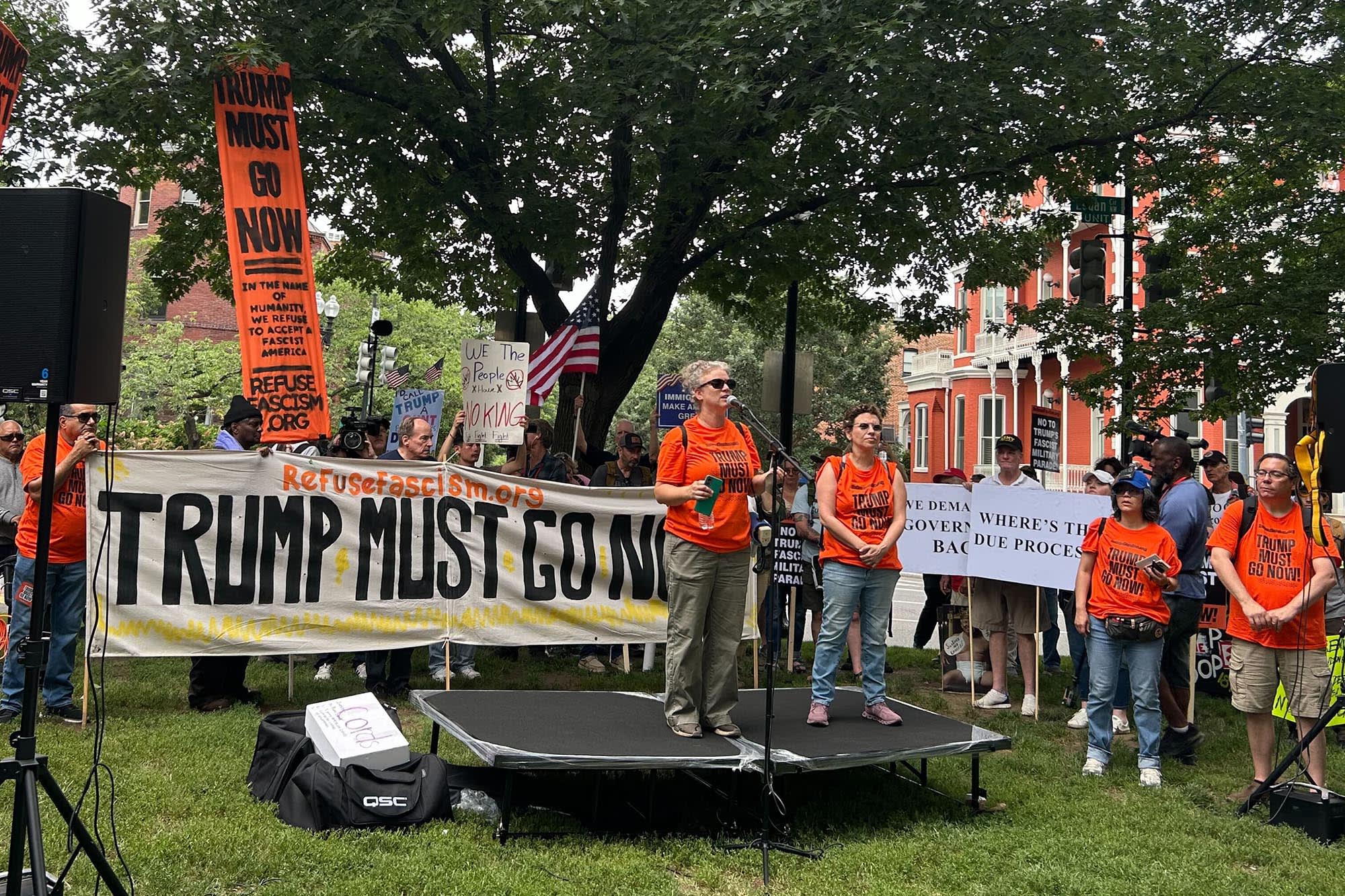 Protesters gather in Logan Circle in Washington, D.C., on June 14, 2025.