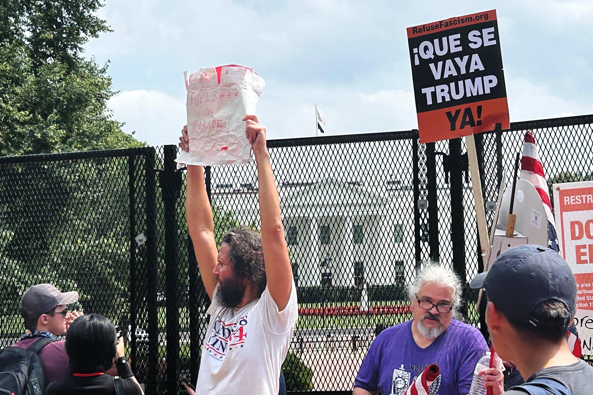 "Refuse Fascism" protesters arrive at Lafayette Park next to the White House on June 14, 2025.