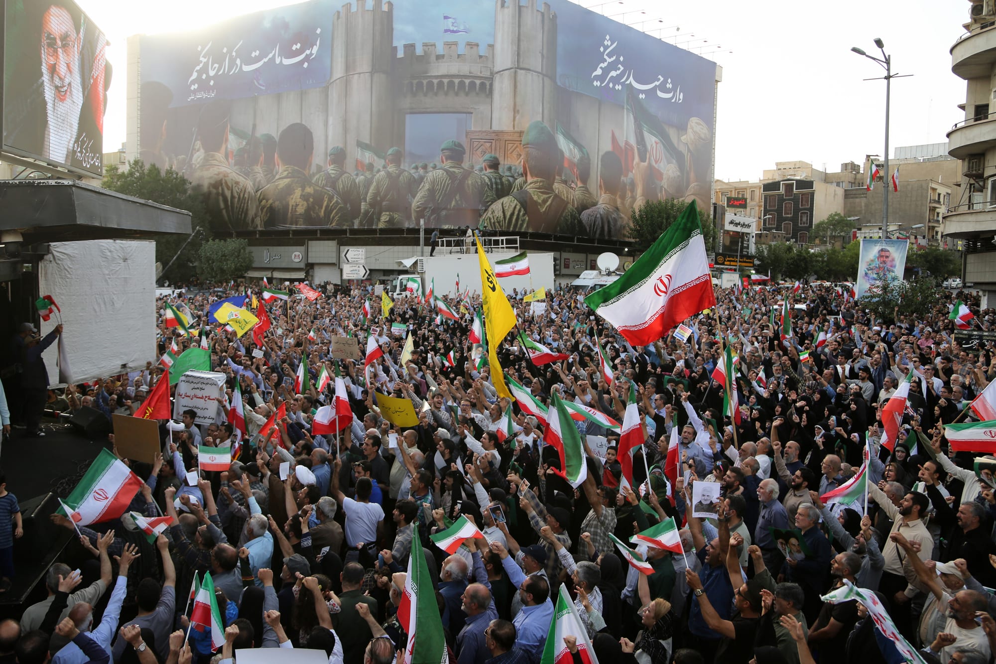 Iranians gather at the Revolution Square in Tehran to protest US attacks